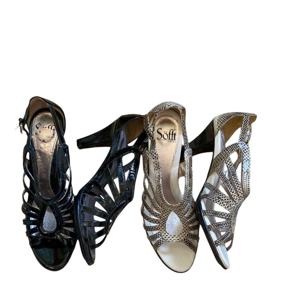 Sofft Women's Open Toe Ankle Buckle Dressy Shoe Bundle Size 8.5 Black Brown Work